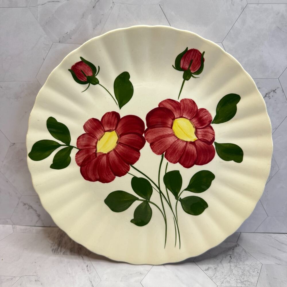 Blue Ridge Southern Potteries 10.5" Dinner Plate Red Flowers 9K No Chips